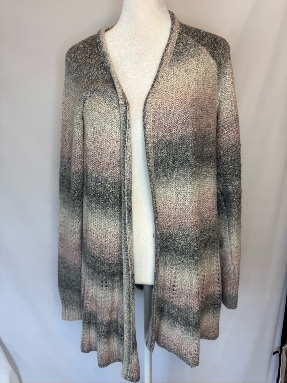 Christopher & Banks Open-Front Gradient Cardigan - Gray & Pink